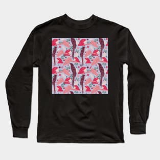 Ara Parrot Tropical Leaves Pattern Red and Blue Long Sleeve T-Shirt